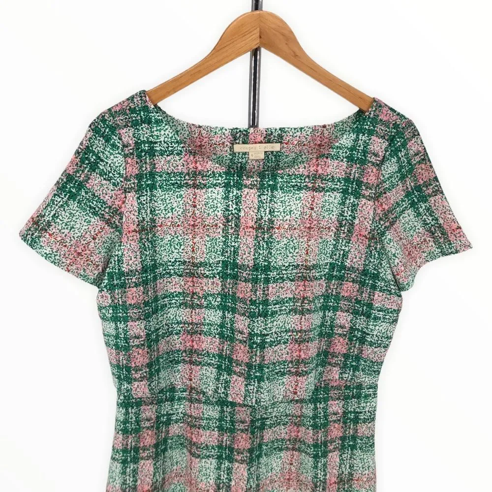 Cooper & Ella Pink Green Plaid Print Back Cutout Short Sleeve Dress size Small - Picture 4 of 12
